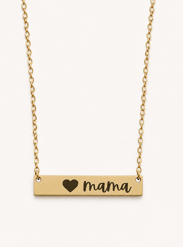 Stainless Steel Mama Engraved Bar Necklace