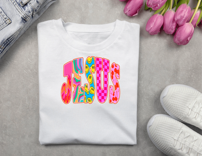 Retro “JESUS” Colorful Faith Tee by A&H Creative Co.