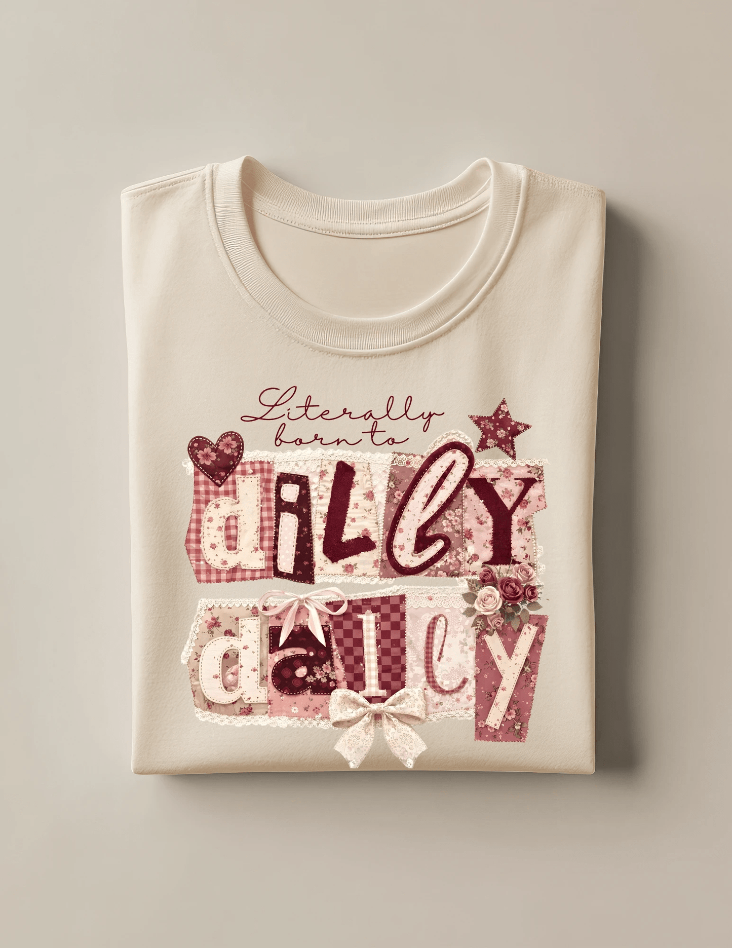 “Literally Born To Dilly Dally" Coquette Graphic Tee - A&H Creative Co.
