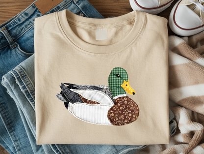 Mallard Duck Tee (Vintage Patchwork Look) – Neutral Short Sleeve by A&H Creative Co.