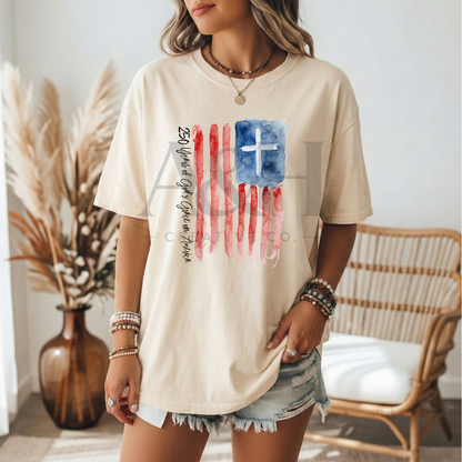 250 Years of God’s Grace on America | Watercolor Flag + Cross Unisex Tee