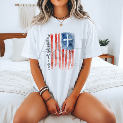 250 Years of God’s Grace on America | Watercolor Flag + Cross Unisex Tee