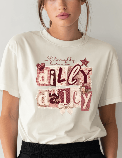 “Literally Born To Dilly Dally" Coquette Graphic Tee - A&H Creative Co.
