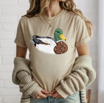 Mallard Duck Tee (Vintage Patchwork Look) – Neutral Short Sleeve by A&H Creative Co.