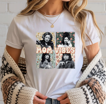 Mom Vibes Tee (Retro Collage Graphic) – White Short Sleeve by A&H Creative Co.