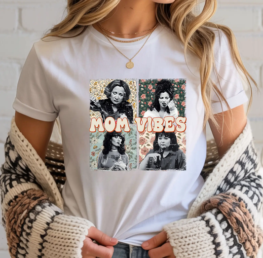 Mom Vibes Tee (Retro Collage Graphic) – White Short Sleeve by A&H Creative Co.
