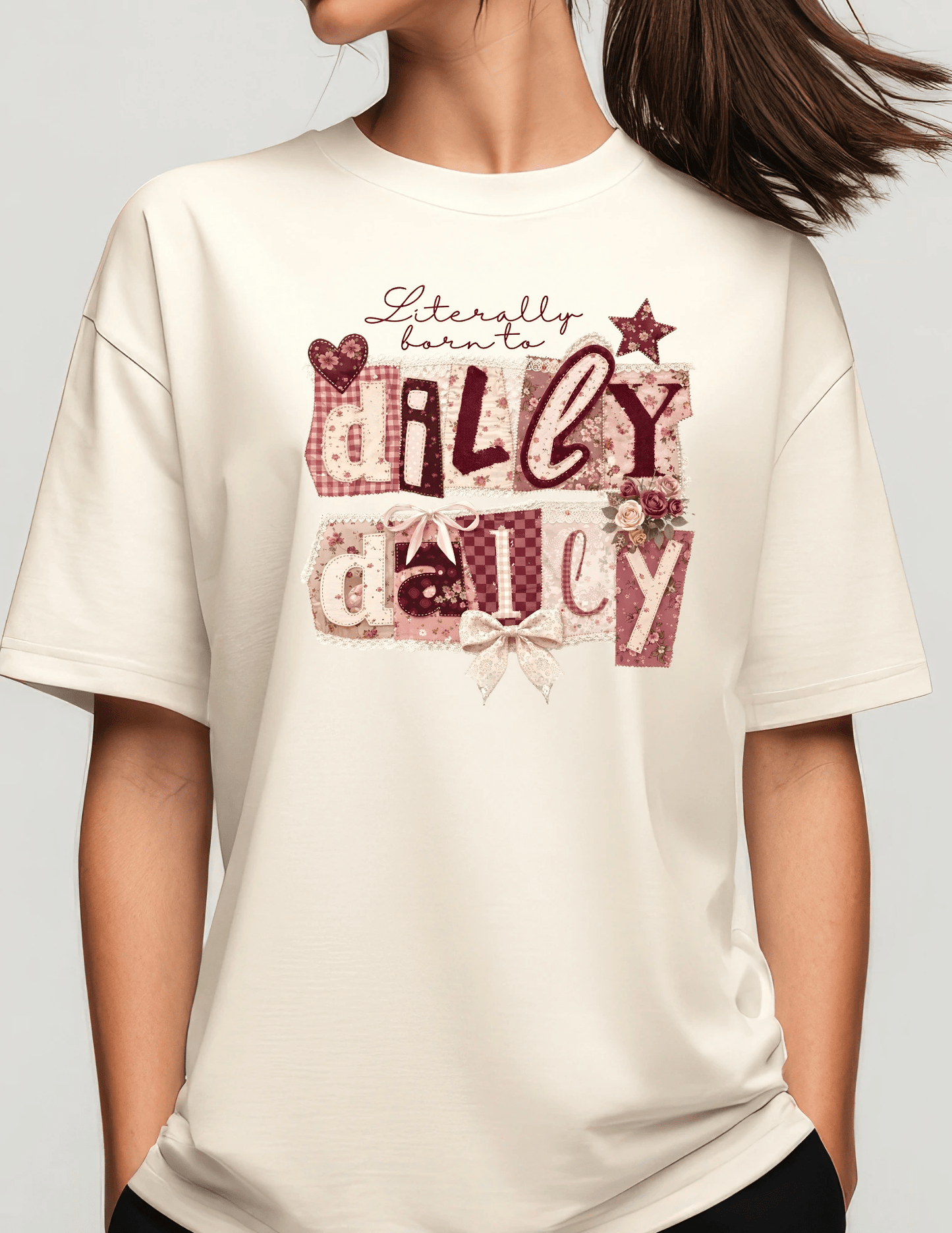 “Literally Born To Dilly Dally" Coquette Graphic Tee - A&H Creative Co.