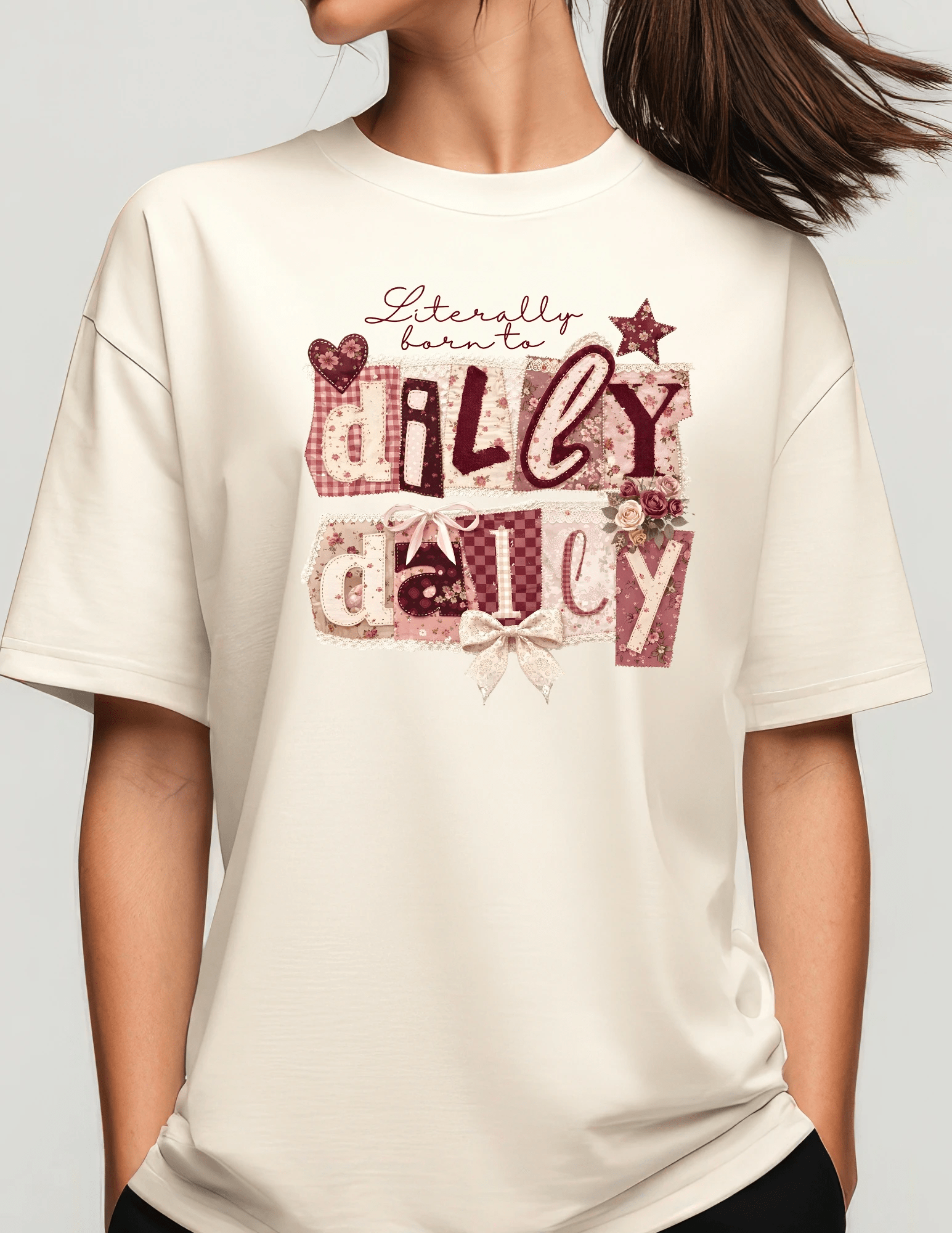 “Literally Born To Dilly Dally" Coquette Graphic Tee - A&H Creative Co.