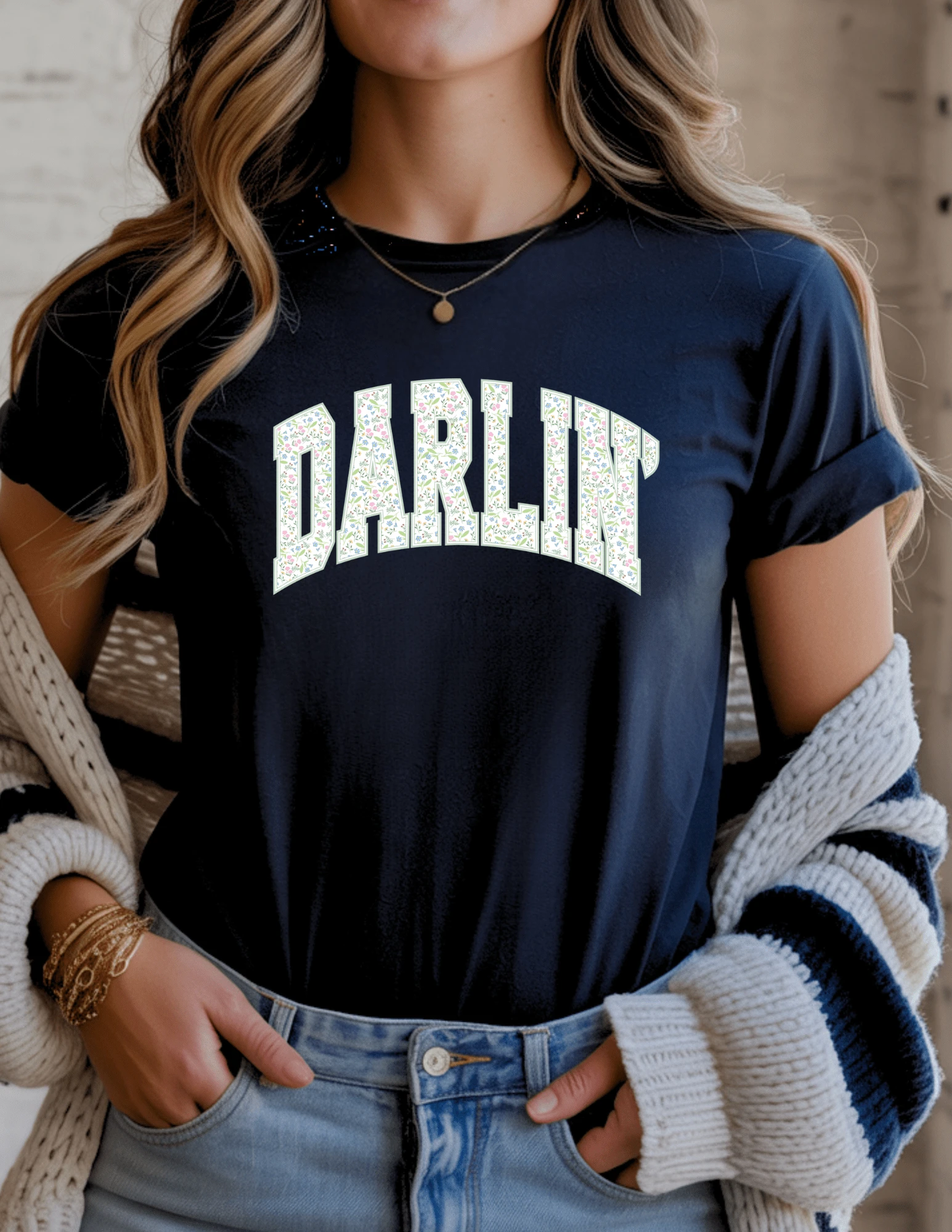 Darlin’ Floral Varsity Graphic Tee by A&H Creative Co.