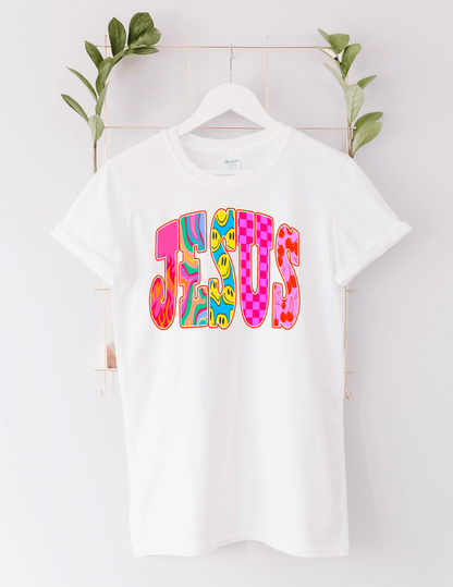 Retro “JESUS” Colorful Faith Tee by A&H Creative Co.