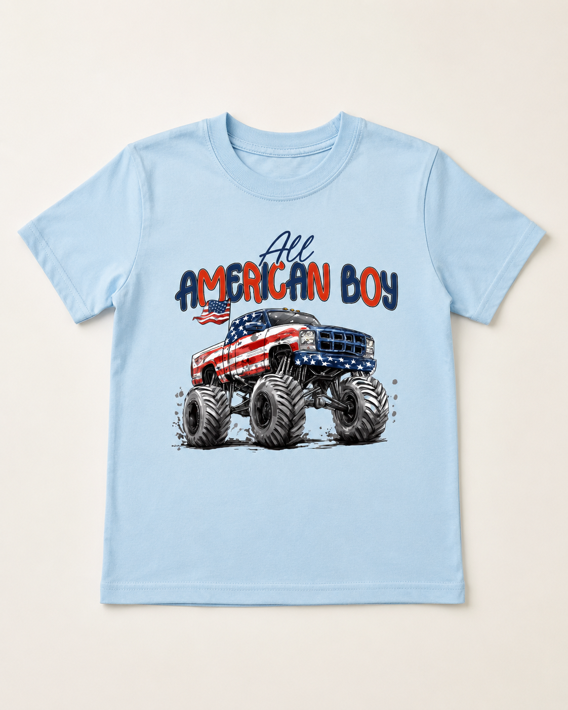 All American Boy Monster Truck Tee | Patriotic Kids Shirt | 4th of July Outfit