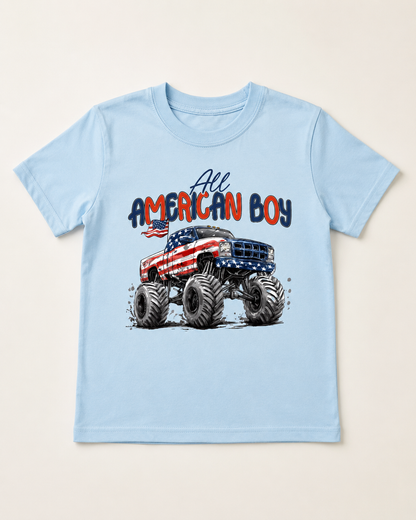 All American Boy Monster Truck Tee | Patriotic Kids Shirt | 4th of July Outfit