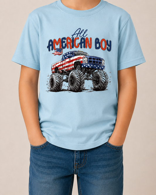 All American Boy Monster Truck Tee | Patriotic Kids Shirt | 4th of July Outfit