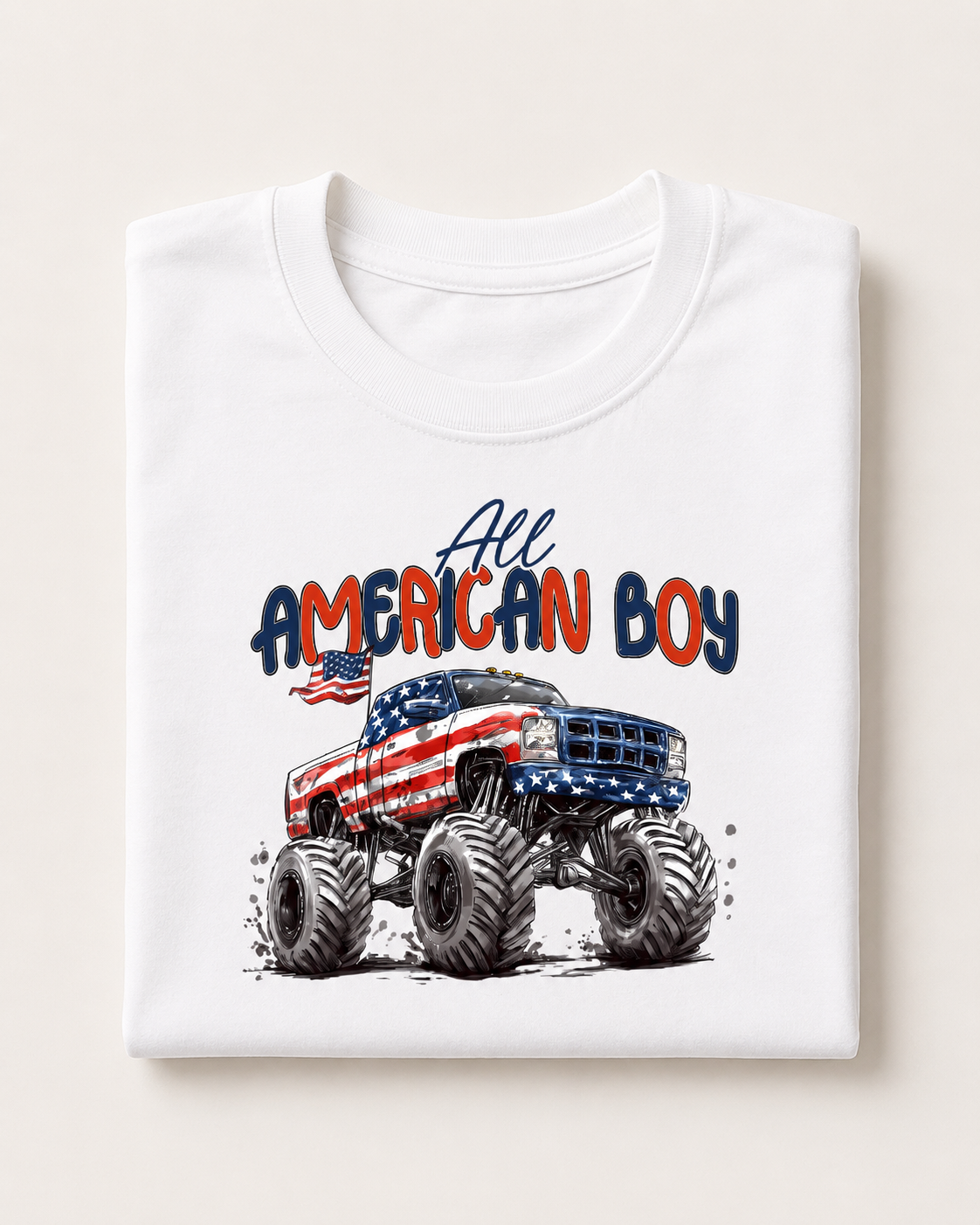 All American Boy Monster Truck Tee | Patriotic Kids Shirt | 4th of July Outfit