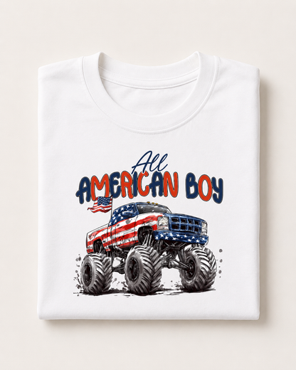 All American Boy Monster Truck Tee | Patriotic Kids Shirt | 4th of July Outfit