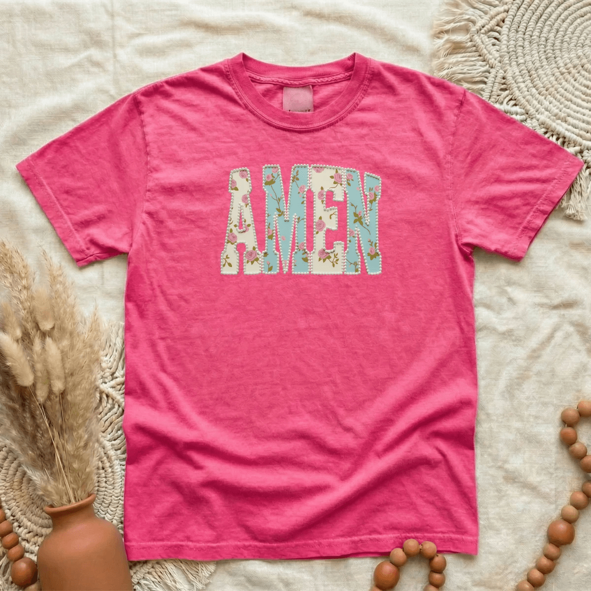 Floral Faith Word Tee (RISEN / AMEN / FAITH / PRAY) – Pearl - Accent Look - A&H Creative Co.