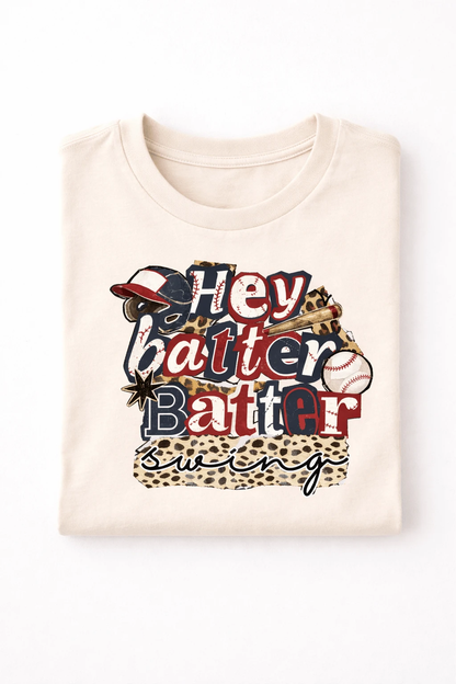 Hey Batter Batter Swing Baseball Tee by A&H Creative Co.
