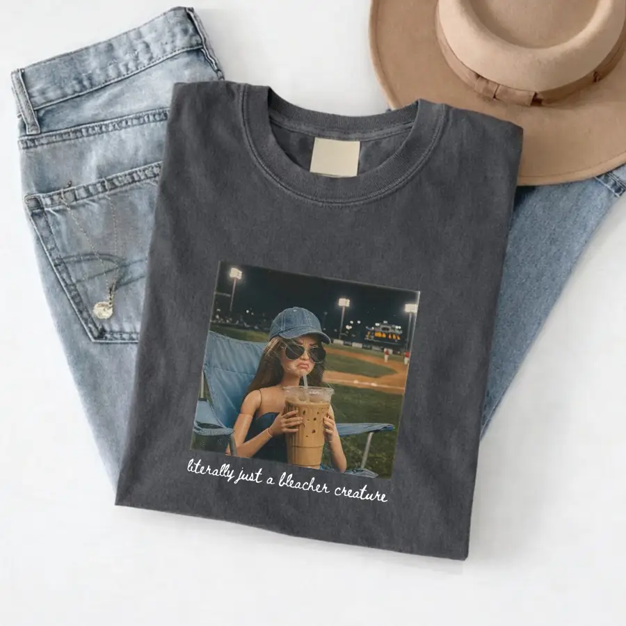 Literally Just a Bleacher Creature Tee (Baseball Mom Game Day Graphic) – Charcoal by A&H Creative Co.