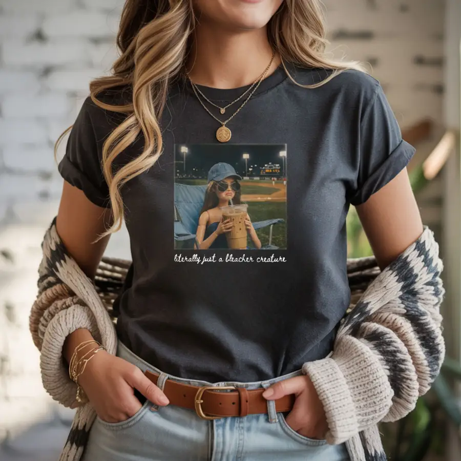 Literally Just a Bleacher Creature Tee (Baseball Mom Game Day Graphic) – Charcoal by A&H Creative Co.