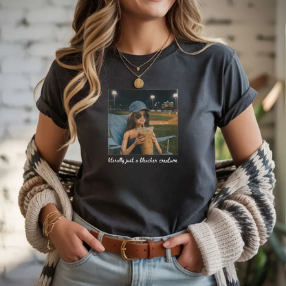 Literally Just a Bleacher Creature Tee (Baseball Mom Game Day Graphic) – Charcoal by A&H Creative Co.