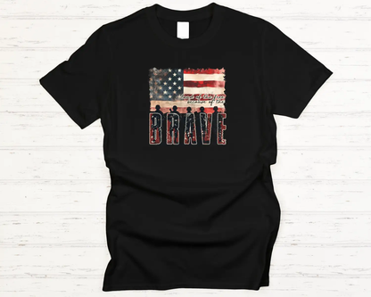 Land of the Free Because of the Brave Tee (Patriotic Flag Graphic) – Black Short Sleeve by A&H Creative Co.