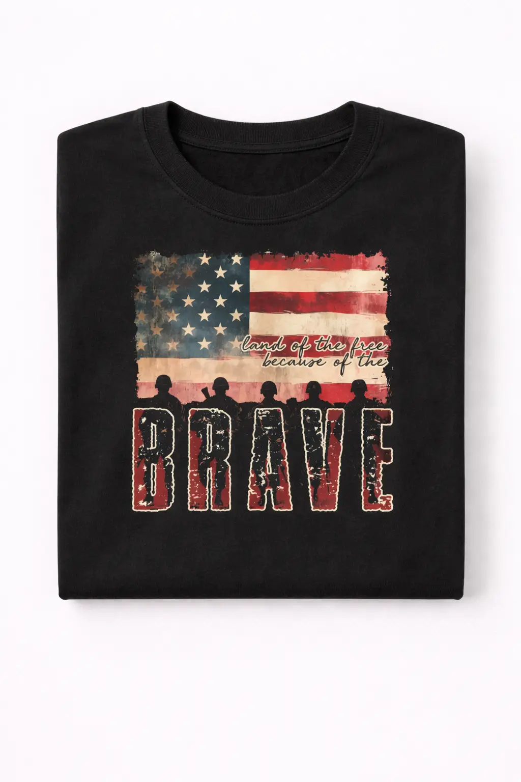 Land of the Free Because of the Brave Tee (Patriotic Flag Graphic) – Black Short Sleeve by A&H Creative Co.