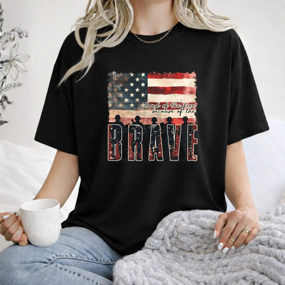 Land of the Free Because of the Brave Tee (Patriotic Flag Graphic) – Black Short Sleeve by A&H Creative Co.