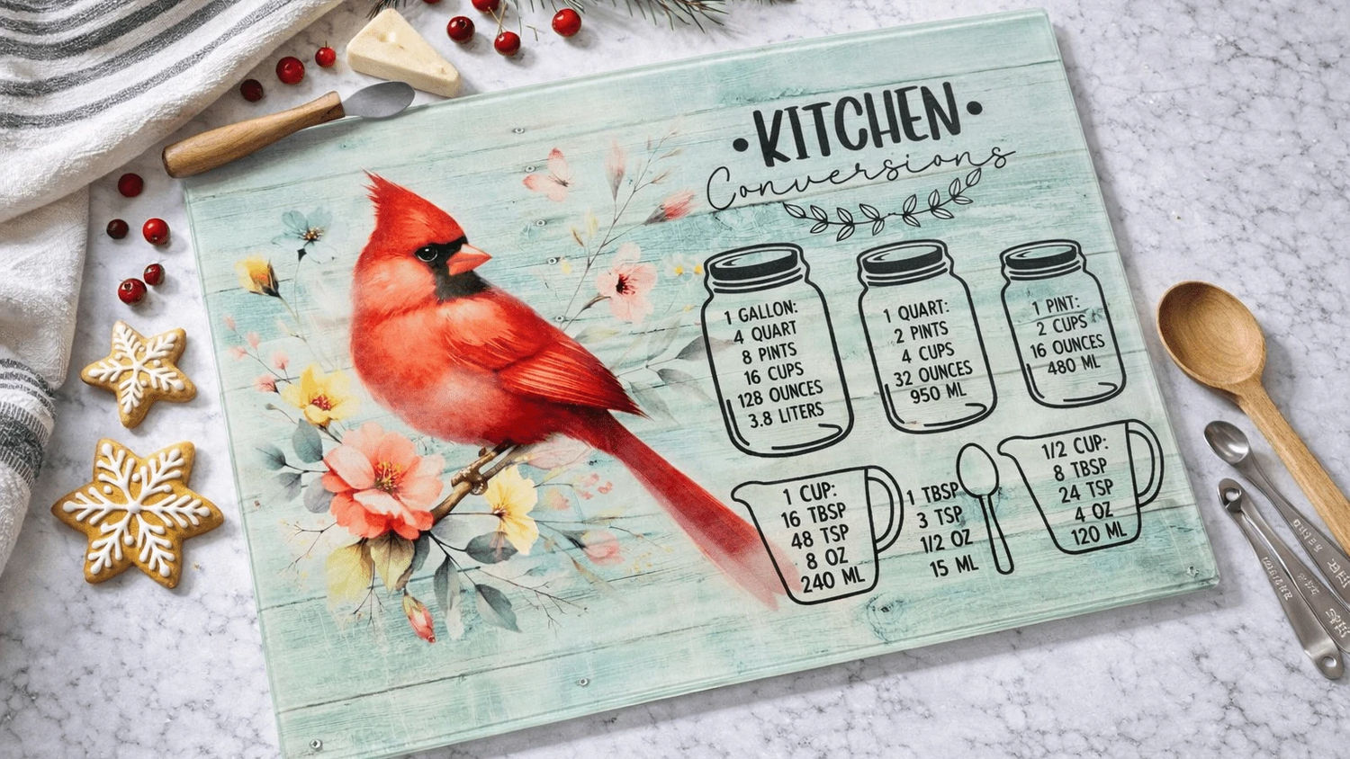 Cardinal Kitchen Conversions Glass Cutting Board by A&H Creative Co.