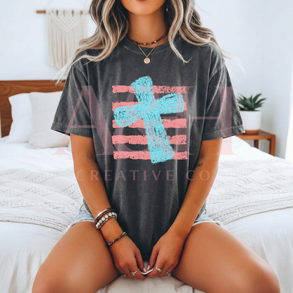 Distressed Cross & Stripes Graphic Tee