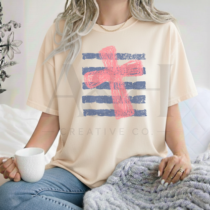 Distressed Cross & Stripes Graphic Tee