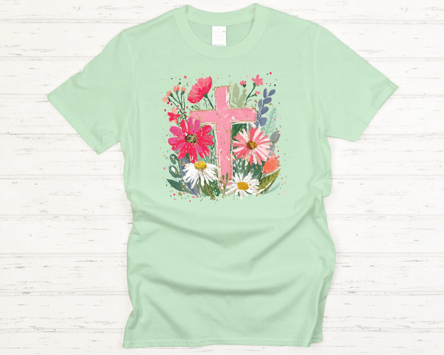 Floral Cross Tee (Pink Cross + Wildflower Bouquet Graphic) - A&H Creative Co.