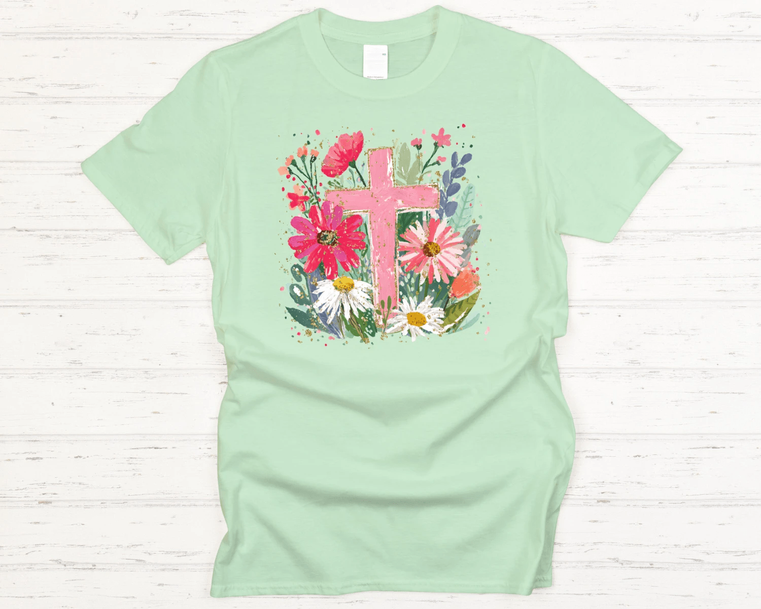 Floral Cross Tee (Pink Cross + Wildflower Bouquet Graphic) - A&H Creative Co.