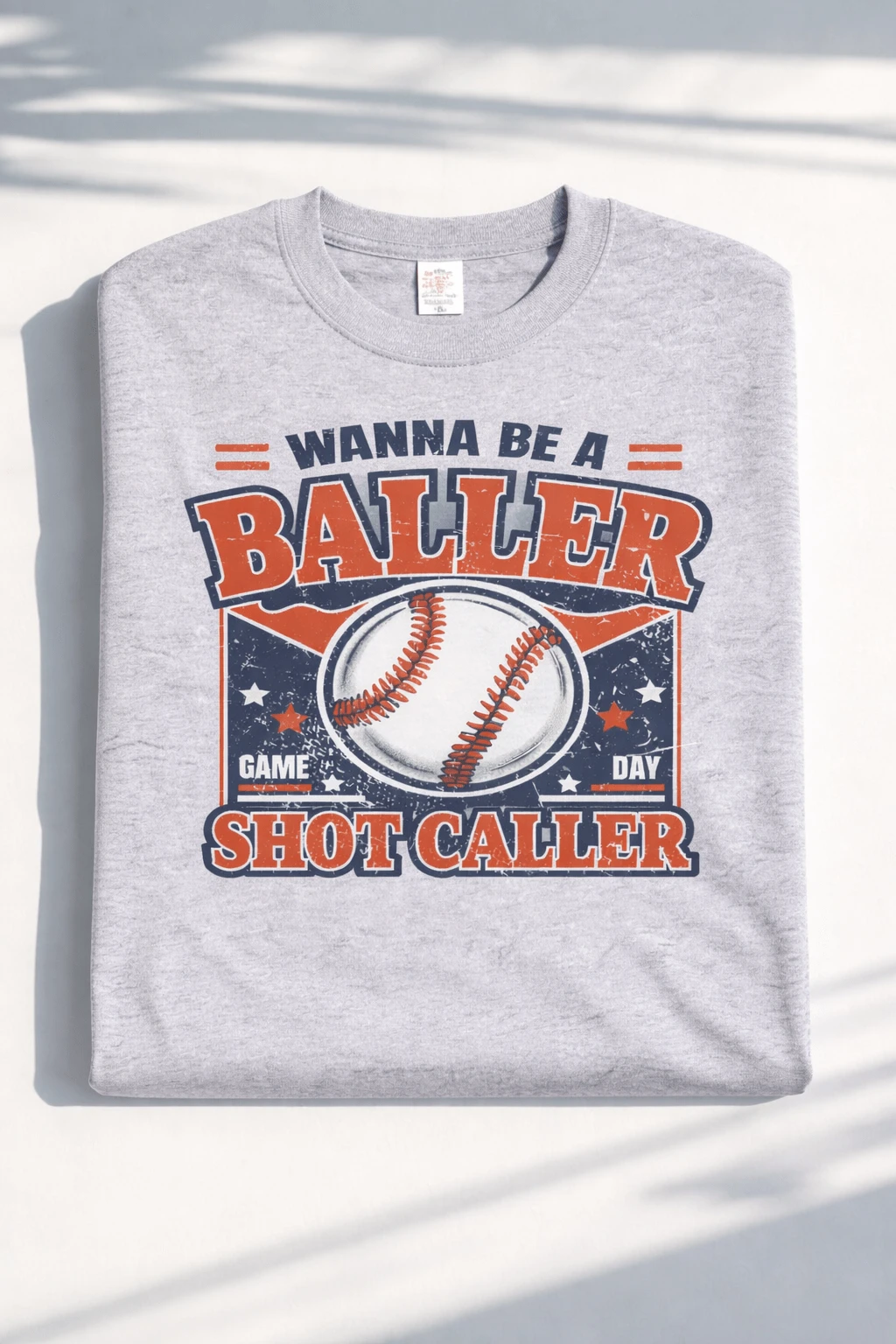 Wanna Be a Baller Shot Caller Tee (Baseball Game Day Graphic) by A&H Creative Co.