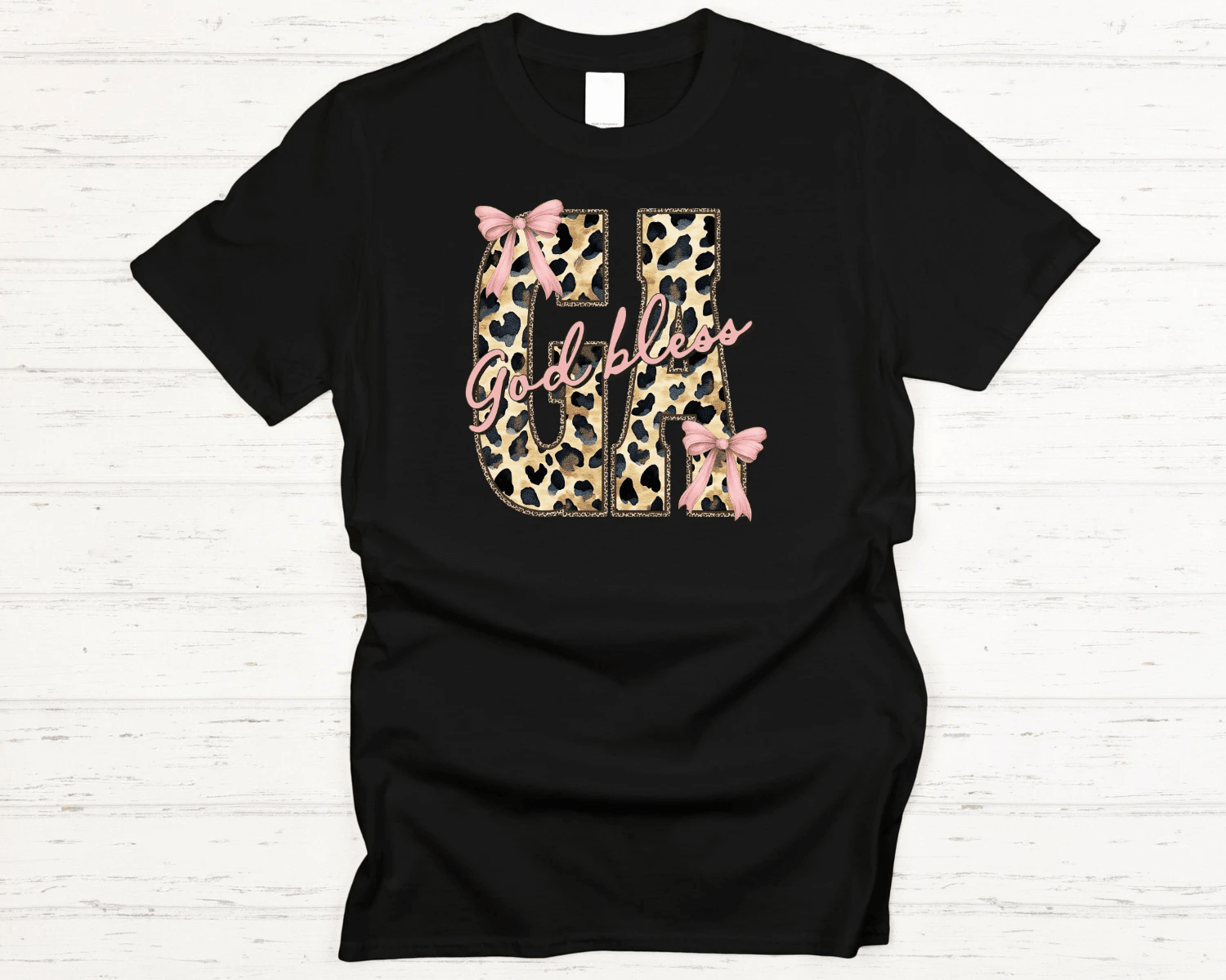 God Bless GA Tee (Leopard Georgia + Pink Bow Graphic) - A&H Creative Co.