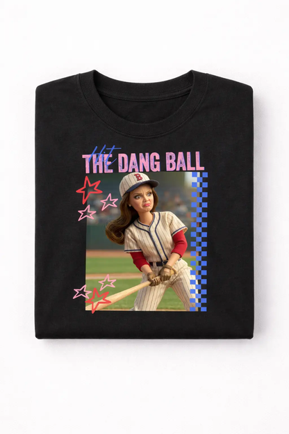 Hit the Dang Ball Tee (Retro Baseball Doll Graphic) – Black Short Sleeve by A&H Creative Co.
