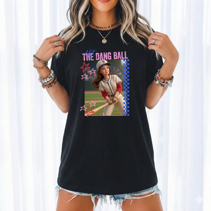 Hit the Dang Ball Tee (Retro Baseball Doll Graphic) – Black Short Sleeve by A&H Creative Co.