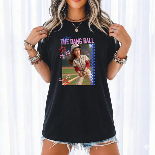Hit the Dang Ball Tee (Retro Baseball Doll Graphic) – Black Short Sleeve by A&H Creative Co.
