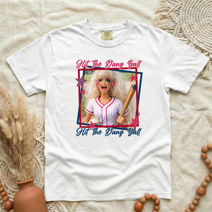 Hit the Dang Ball Tee (Retro Softball/Baseball Doll Graphic) – Short Sleeve by A&H Creative Co.