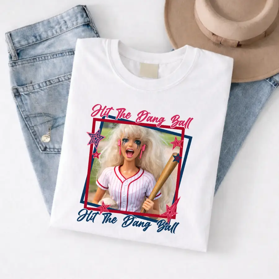 Hit the Dang Ball Tee (Retro Softball/Baseball Doll Graphic) – Short Sleeve by A&H Creative Co.