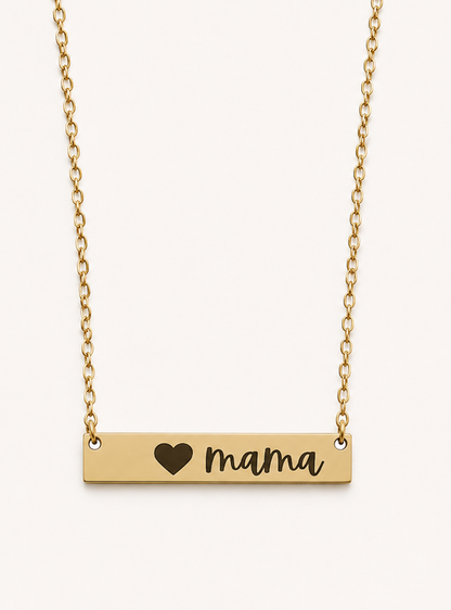 Stainless Steel Mama Engraved Bar Necklace