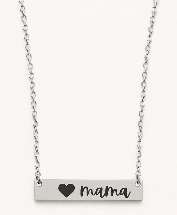 Stainless Steel Mama Engraved Bar Necklace