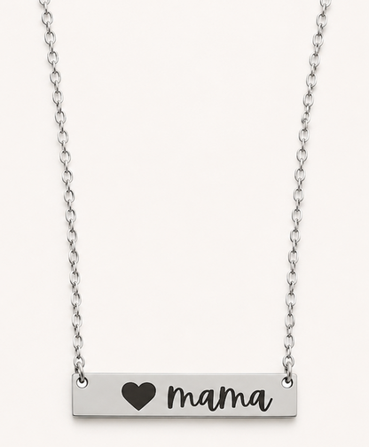 Stainless Steel Mama Engraved Bar Necklace
