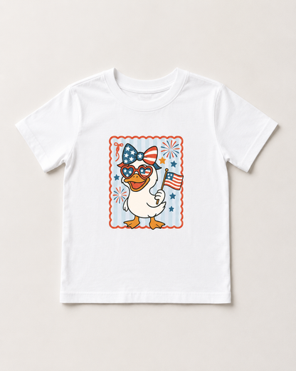 Patriotic Duck Kids T-Shirt | 4th of July Youth Tee | Stars & Stripes Duck Graphic