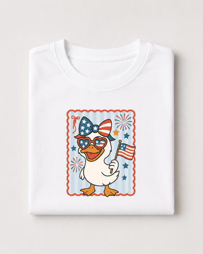 Patriotic Duck Kids T-Shirt | 4th of July Youth Tee | Stars & Stripes Duck Graphic