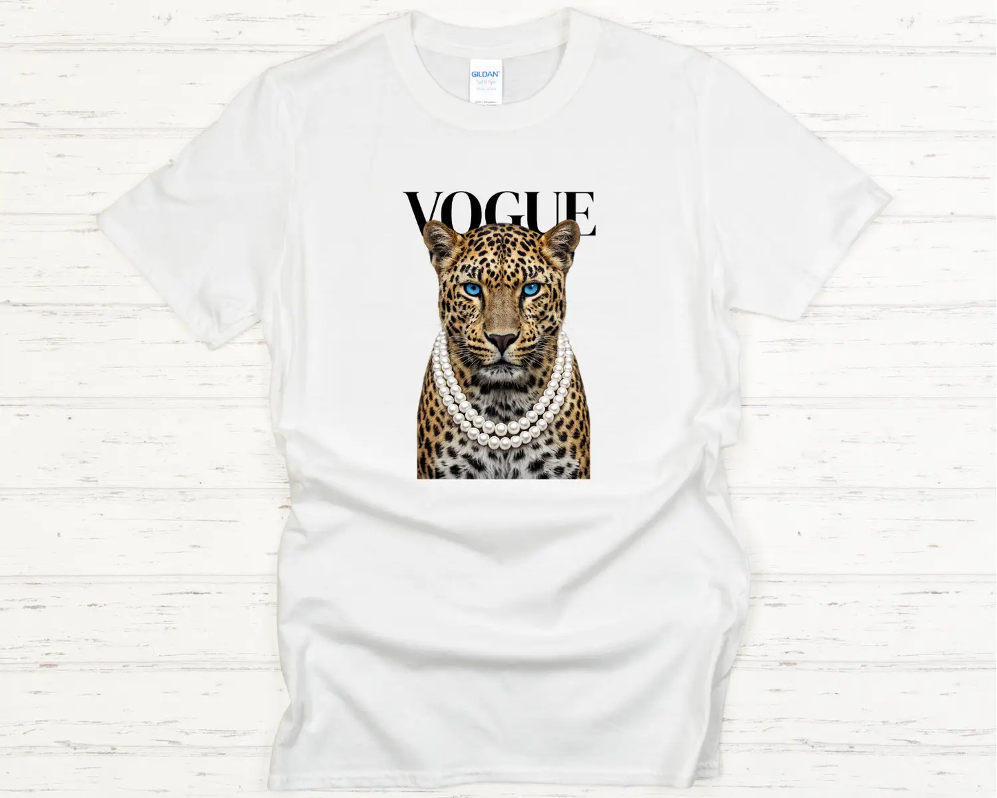 Vogue Leopard Tee (Pearl Necklace Fashion Graphic) – Short Sleeve by A&H Creative Co.