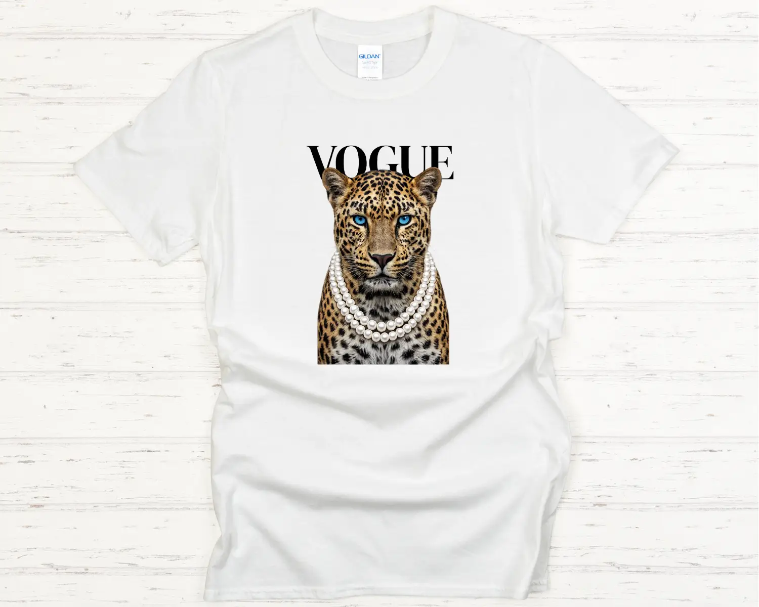 Vogue Leopard Tee (Pearl Necklace Fashion Graphic) – Short Sleeve by A&H Creative Co.