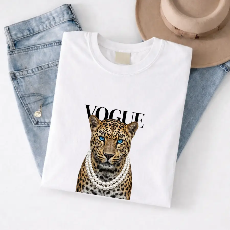 Vogue Leopard Tee (Pearl Necklace Fashion Graphic) – Short Sleeve by A&H Creative Co.
