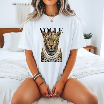 Vogue Leopard Tee (Pearl Necklace Fashion Graphic) – Short Sleeve by A&H Creative Co.