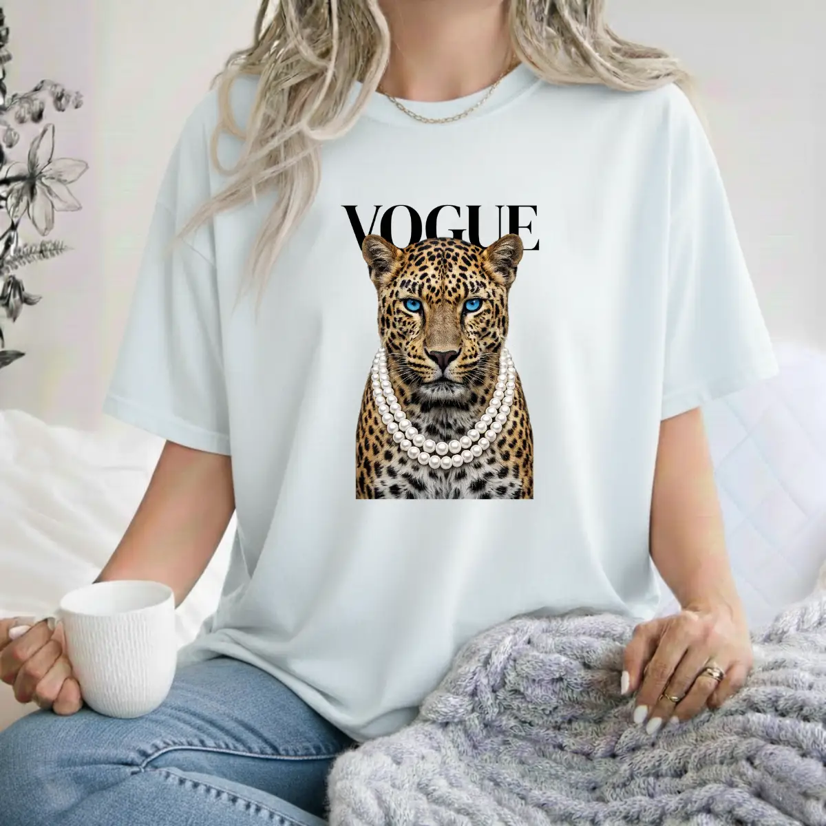 Vogue Leopard Tee (Pearl Necklace Fashion Graphic) – Short Sleeve by A&H Creative Co.