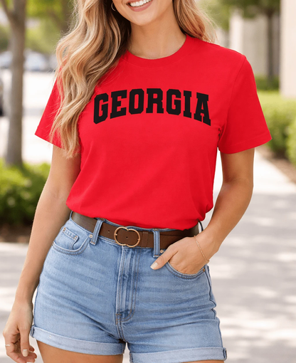 Georgia Varsity Arch Tee (Red/Black) by A&H Creative Co.